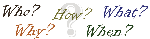 Graphic of the words What, When, Where, Why, and How with a question mark